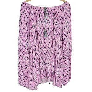 LANE BRYANT 100% Rayon Top Blouse SIZE 24 White Pink Black Geometric Spring